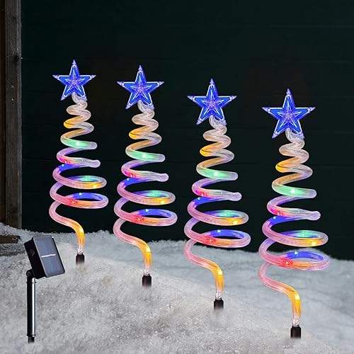 Juego de 4 luces en espiral para árbol de Navidad, preiluminadas con energía solar, 40 LEDs, para decoración de Navidad al aire libre, para camino, disponible en Yaxa Peru