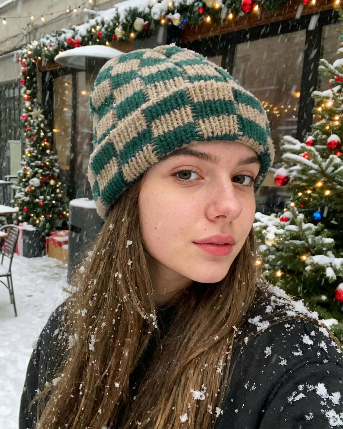 CLAPE Womens Cute Slouchy Beanies Hats, Winter Warm Chunky Checkered Beanie Large Cuff Knitted Hat Ski Cap for Cold Weather - Image 3