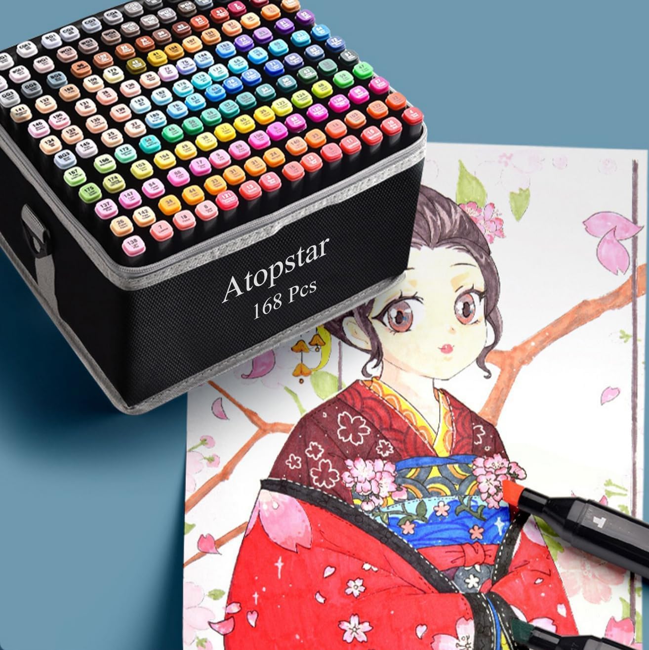 ATOPSTAR 168 Farben Alkohol-Marker Künstler Zeichnung Kunst Marker für Kinder Dual Tip Marker für Erwachsene Malerei Zubehör für Kinder Jungen Mädchen Studenten Erwachsene Freundschaft Geschenke