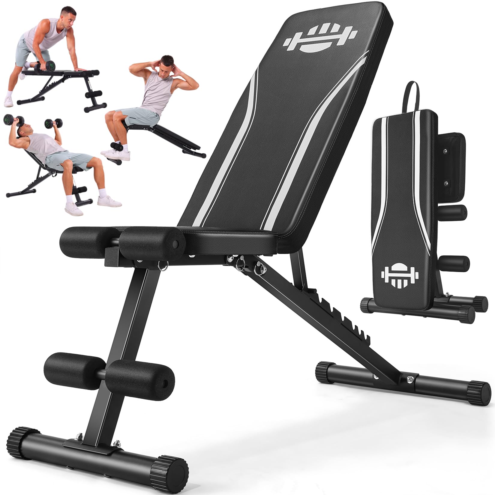 OPPSDECOR Weight Bench for Home Gym, 660LBS Capacity Full Body Workout Bench, 30in Extended Backrest for Bench Press, 8 Adjustable Incline Flat Decline Strength Training, Fast Fold to Save Space