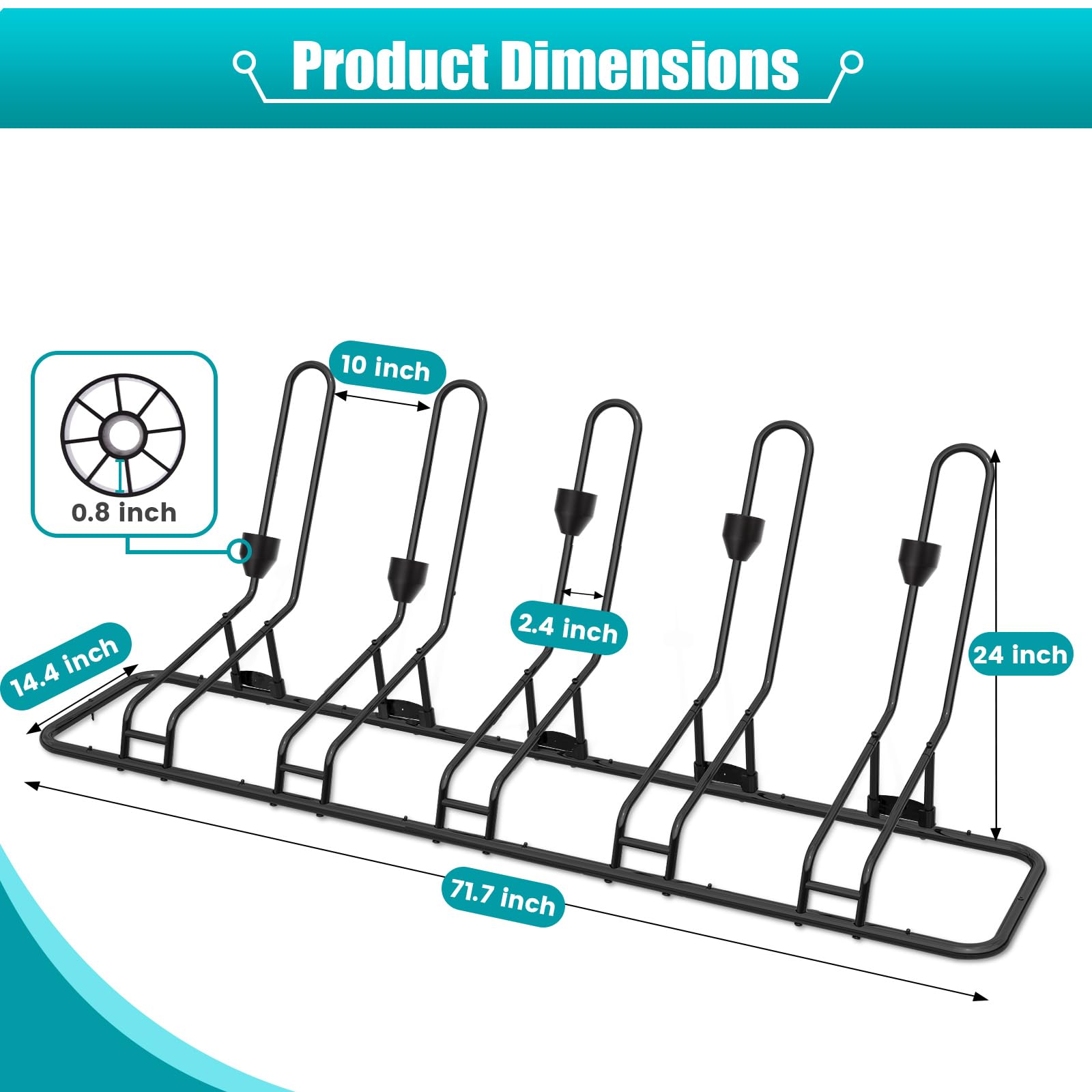 Floor Bike Stand for 5 Bikes, Bike Rack Safeguard Disc Brakes & Derailleurs, Waterproof Bike Holder Road/Kids/MTB Bicycles, Fits 12"-29" Tires, Upgraded 0.63" Steel Tubes, for Indoor Outdoor Garage