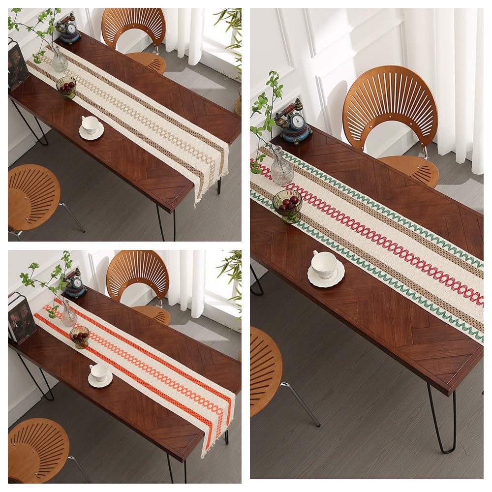 Chemin de table Boho 30 x 350 cm - En coton et lin - Avec pompons - Rustique creux - En macramé - Dentelle au crochet - Décoration de table de mariage - Pour cuisine, salle à manger
