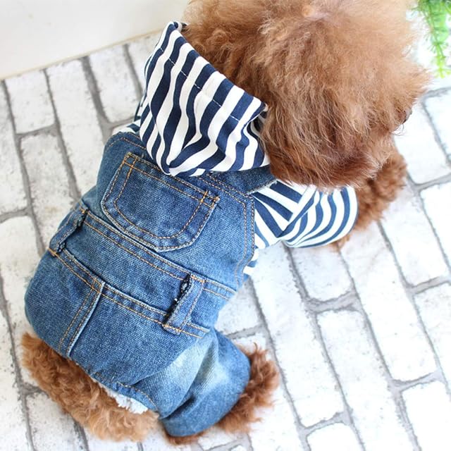 Foto 6 de 6 de Camiseta para Perros pequeños Pantalones Vaqueros Mono Perros Ropa de Cuatro Patas pantalón de Peto Disfraz…