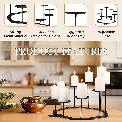 Miniatura 4 de Candelabro de chimenea Candelabro 9 candelabros de hierro negro para velas de pilar