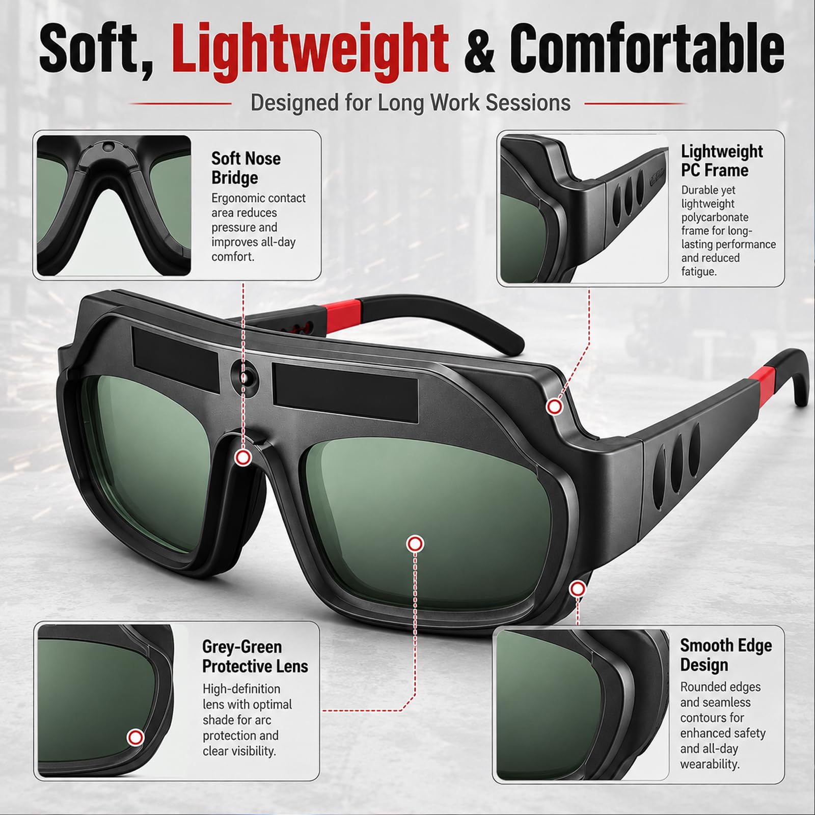 Selbstverdunkelnde Schweißbrille, Solar-Schweißerbrille, Verstellbare Komfort-Schweißschutzbrille für Argon-Lichtbogenschweißen, Schweißerbrille zum Schweißschutz, Blendfrei