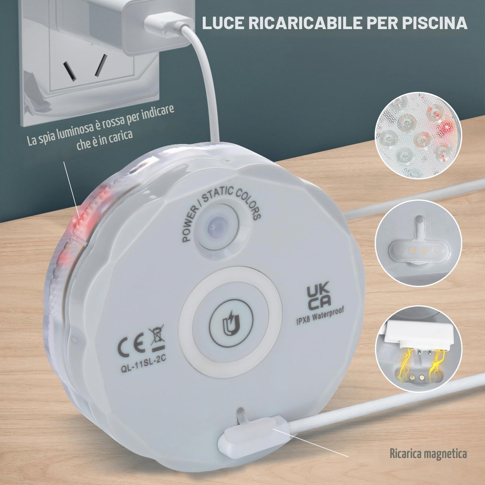 Qoolife Ricaricabile LED Sommergibili Con Telecomando, USB RGBW Luci Piscina Impermeabile Subacquee per La Cerimonia Nuziale, Partito, Piscina, Fish Tank Decorazione (1Pacco)