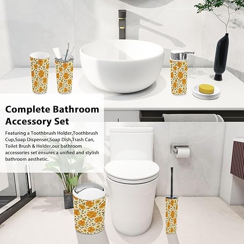 Miniatura 3 de Bathroom Accessory Set 6 Piece Boho Colorful Large Scale Hand Drawn Floral Seamless Retro 70s Style Trash Can, Toothbrush Holder, Soap Dispenser,