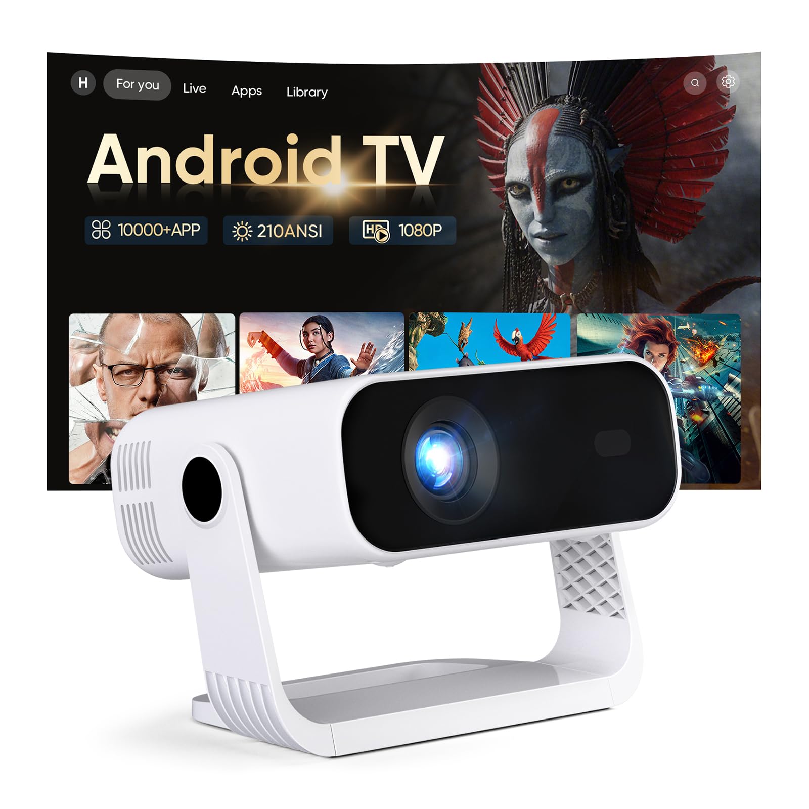 Videoprojecteur Intelligent 1080P Natif 4K WiFi 6 Bluetooth 5.2 210ANSI Correction Trapézoïdale Automatique Focus Électronique