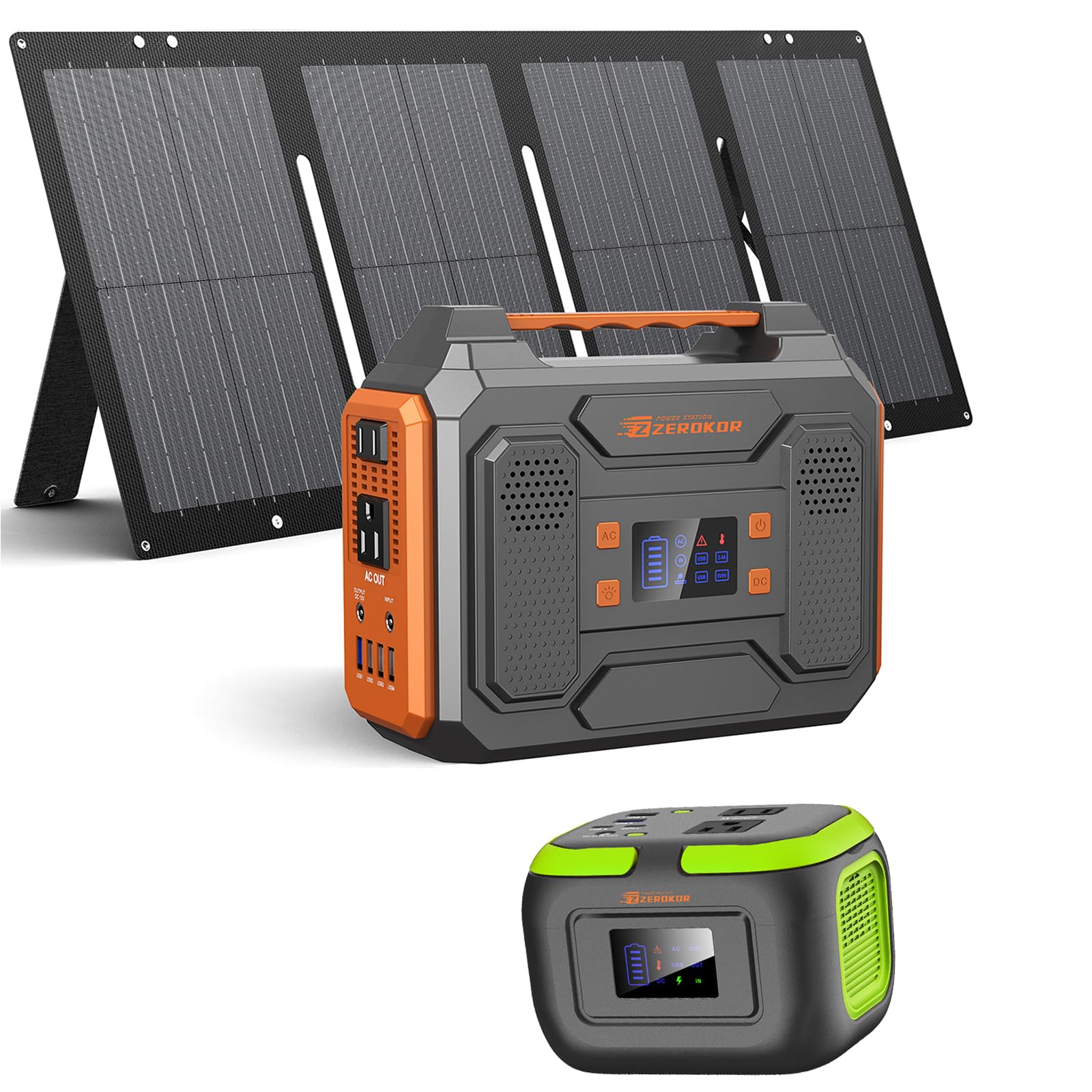 300 W Portable Solar Power Station Generator with Foldable 60W Solar Panel, 120W Power Pack with USB C Input for Camping Home Use VanLife Adventures