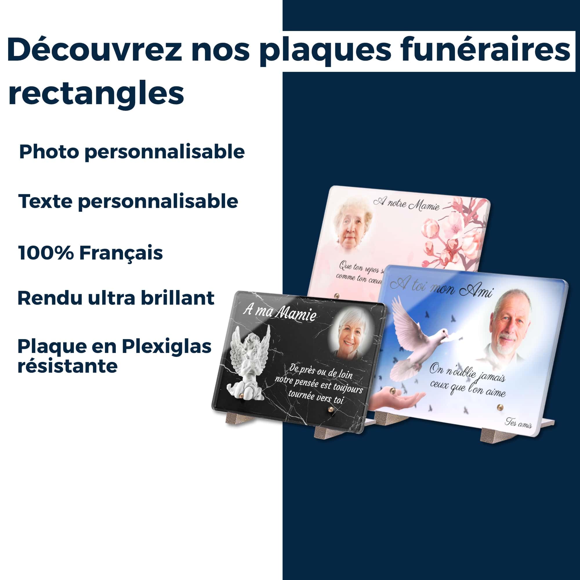 Plaque Funéraire Personnalisable avec Photo - Effet Marbre - Plaque Funéraire Personnalisée avec Photo sans Inter funéraire - Résistante aux Intempéries et Traitée Anti UV (22,5x15 cm (Moyen))