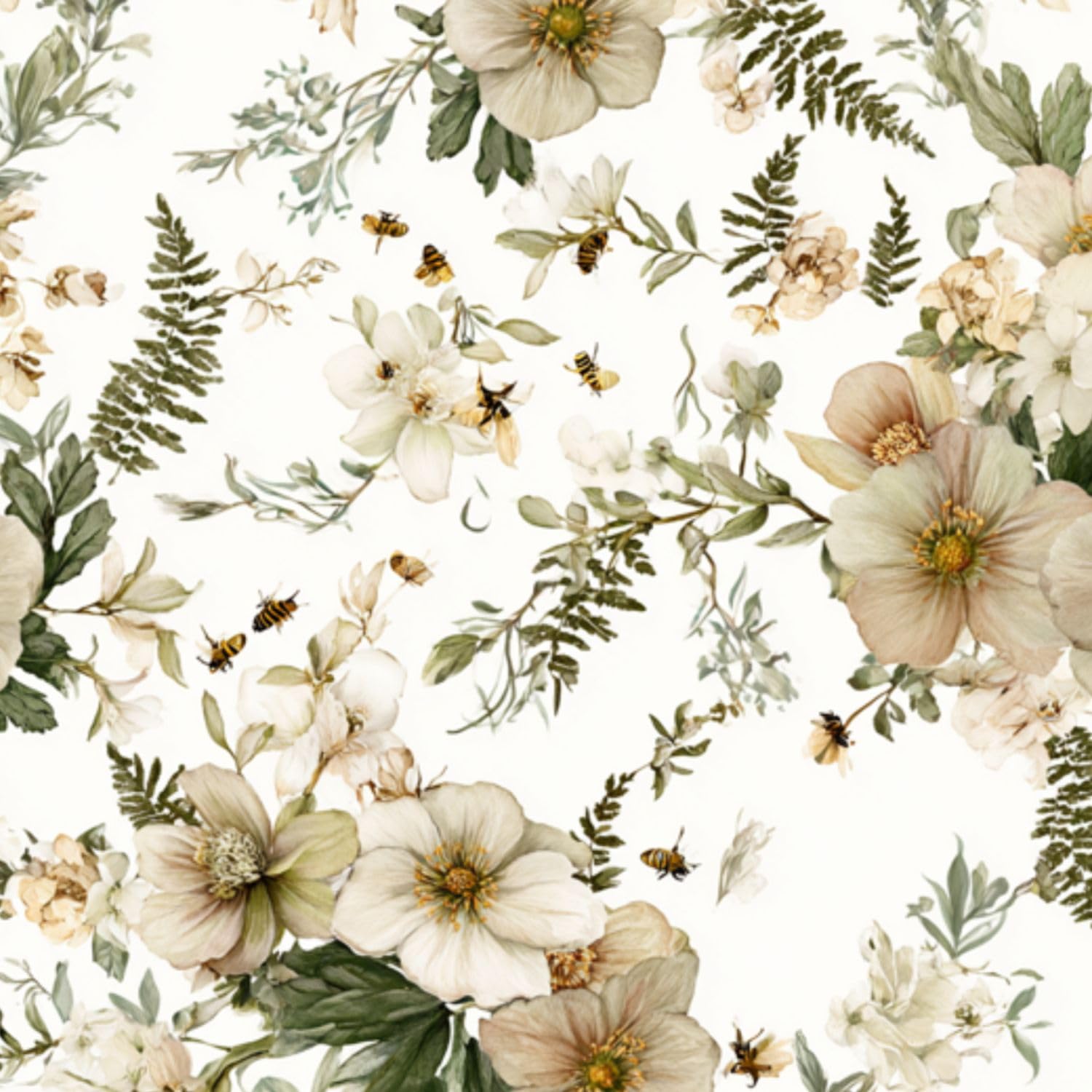 DERUINVAIO Self Adhesive Feature Removable Antique Botanical Fern Peel and Stick Vinyl Wallpaper Roll, Sticky Lining Paper for Bedroom, Living Room, Kitchen Walls