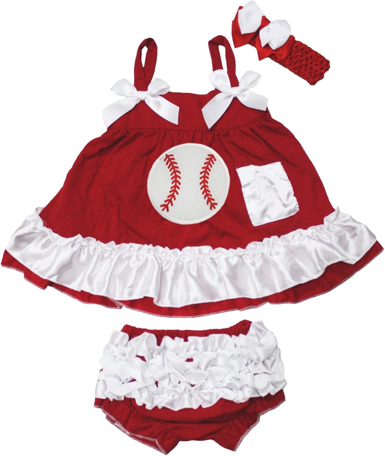 Petitebella Baseball Red White Swing Top Baby Bloomer Set Nb-24m