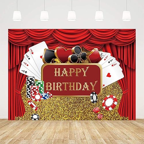 Miniatura 2 de Sendy Telón de fondo de casino de 7 x 5 pies, suministros de decoración de fiesta de cumpleaños de Las Vegas, tarjeta de póquer, dados de noche,