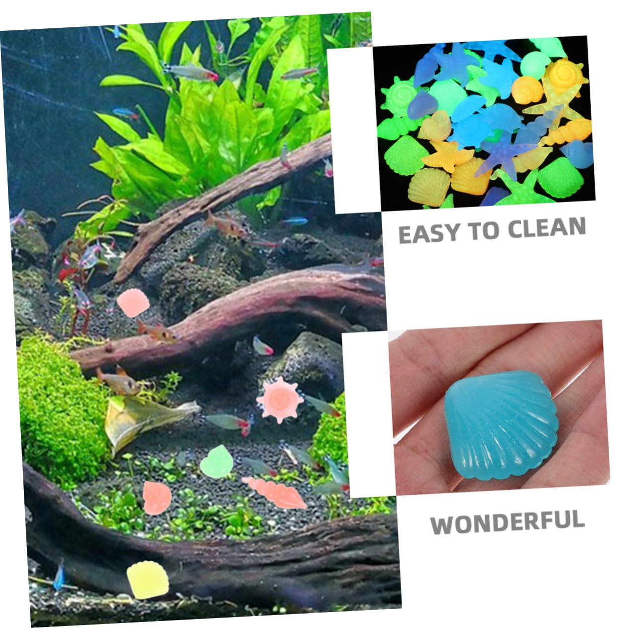 Mipcase 100pcs Rocks Fish Tank Glow Stones Bulk Resin Aquarium Decor Glowing for Aquarium Garden Landscaping