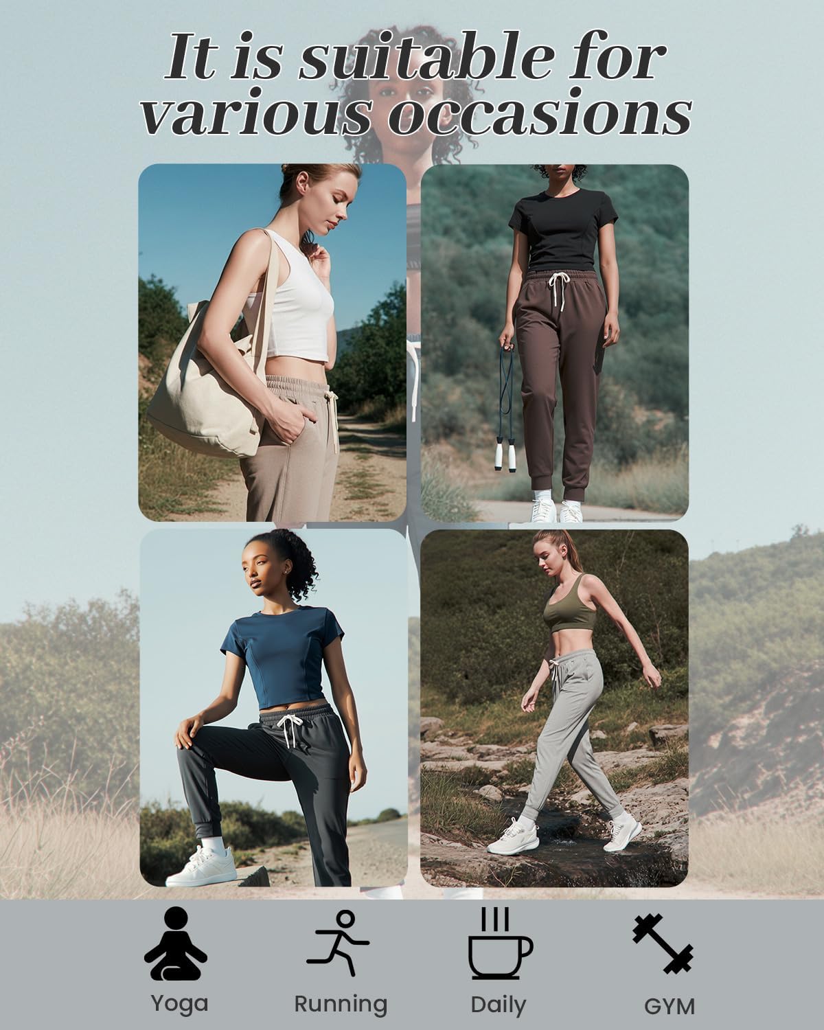 Women's Moisture Wicking Jogger Pants for Fitness, Drawstring Waist, Side Pockets, Soft Breathable for Running, Casual Sports - Image 3