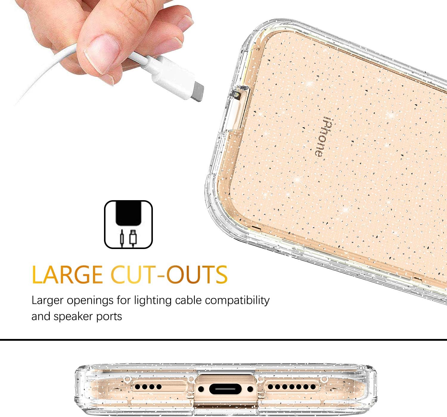 GUAGUA iPhone Xs Max Case, Glitter Bling Clear Crystal Shiny Sparkly Cover for Girls Women Three Layer Hybrid Hard PC Soft TPU Bumper Shockproof Protective Phone Case for iPhone Xs Max 6.5-inch 2018