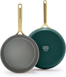 GreenPan 9.5” & 11” Ceramic Nonstick Frying Pan Skillet Set, PFAS-Free, Hard Anodized Cookware, Induction Compatible & All Cooktops, Dishwasher & Oven Safe, GP5 Stay-Flat Surface, Rainforest Green