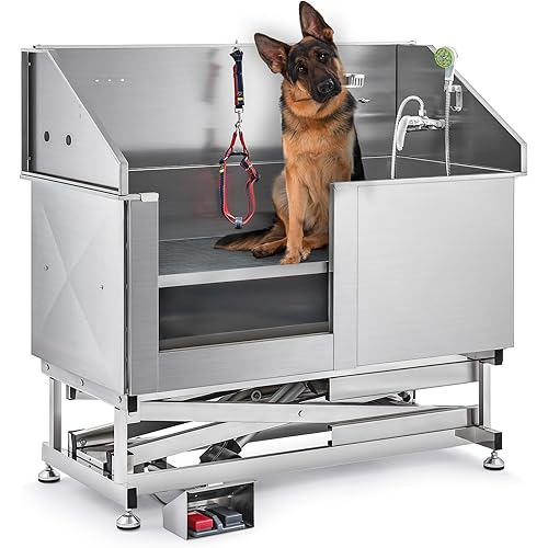 CO-Z 50" Electric Dog Bathing Station Height Adjjustable, Professional Stainless Steel Dog Grooming Bathtub for Medium Small Dogs,Dog Washing Station for Home with Faucet and Accessories