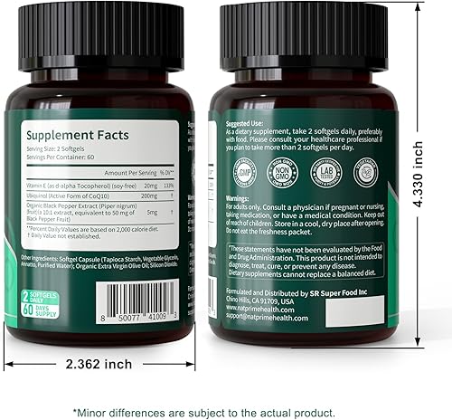 Miniatura 8 de Natprime Cápsulas blandas CoQ10 de 200 mg - Suplemento de coenzima Q10 de alta absorción de ubiquinol - Antioxidantes, vasculares, salud cardíaca,
