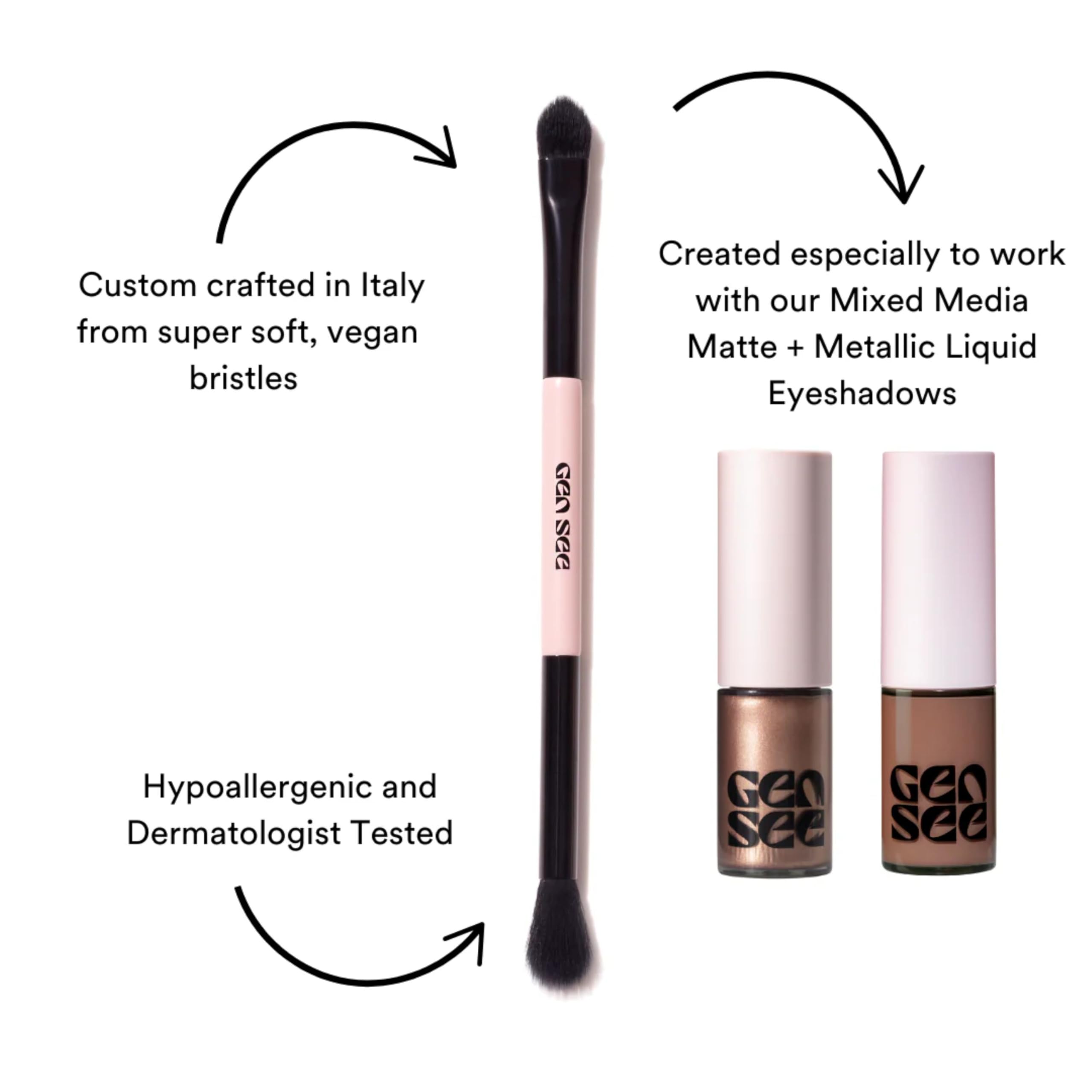 Gen See Pennello per trucco ombretto liquido a doppia punta in polvere o