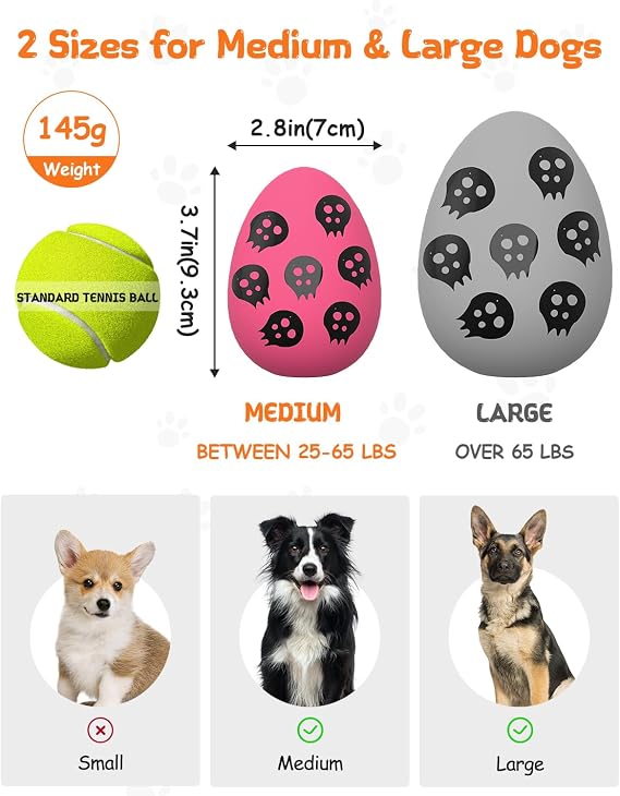 SCHITEC Squeaky Dog Ball, Interactive Fetch Play Pet Toys, Durable Soft Rubber Bouncy Egg Shaped Toy Balls for Medium Breed Dogs