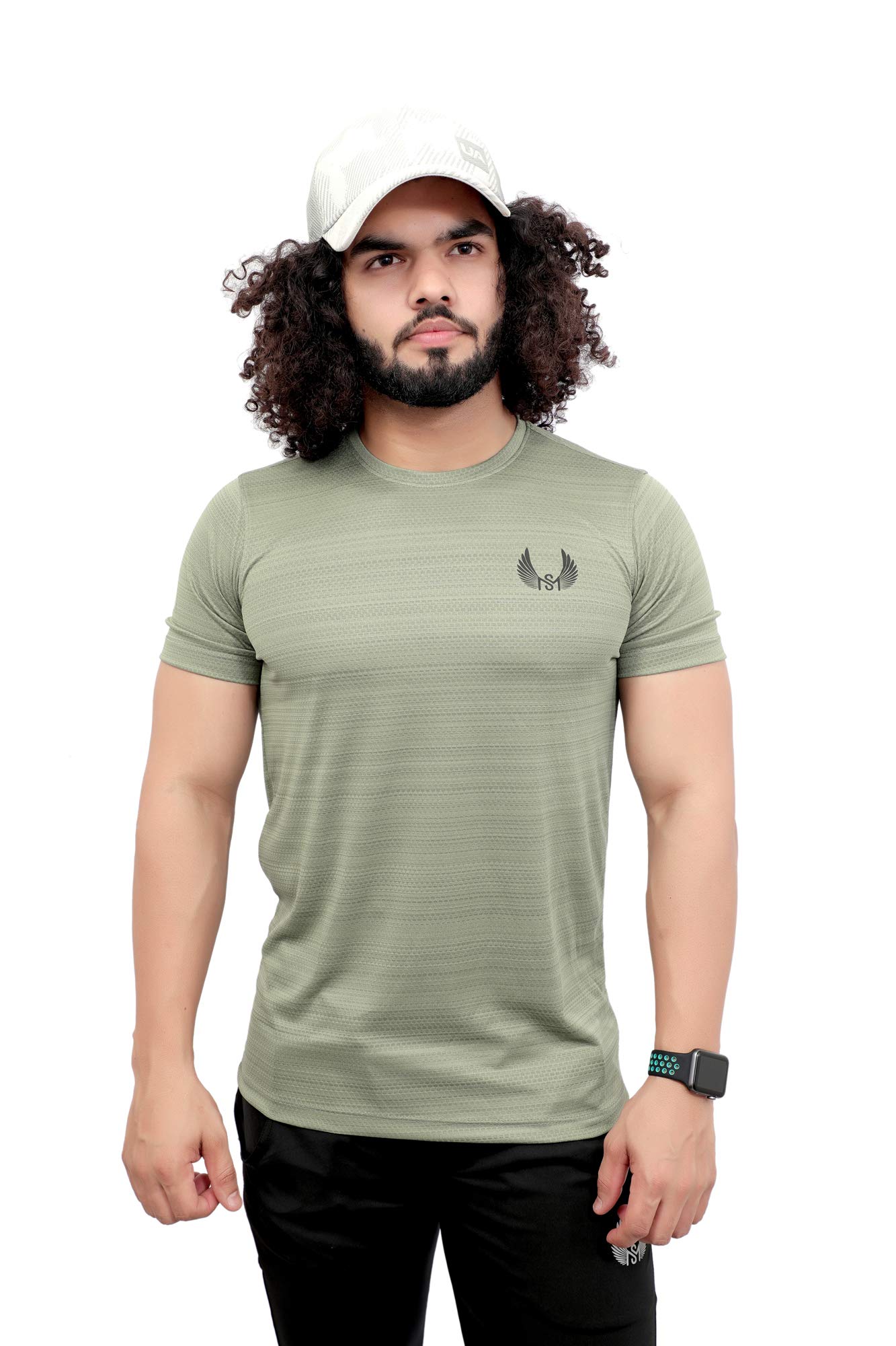 Moonssoil Men Stretchable Gym and Sports Wear T-Shirt | Body fit Skinny T-Shirt for Gymming and Sports (Olive Green)