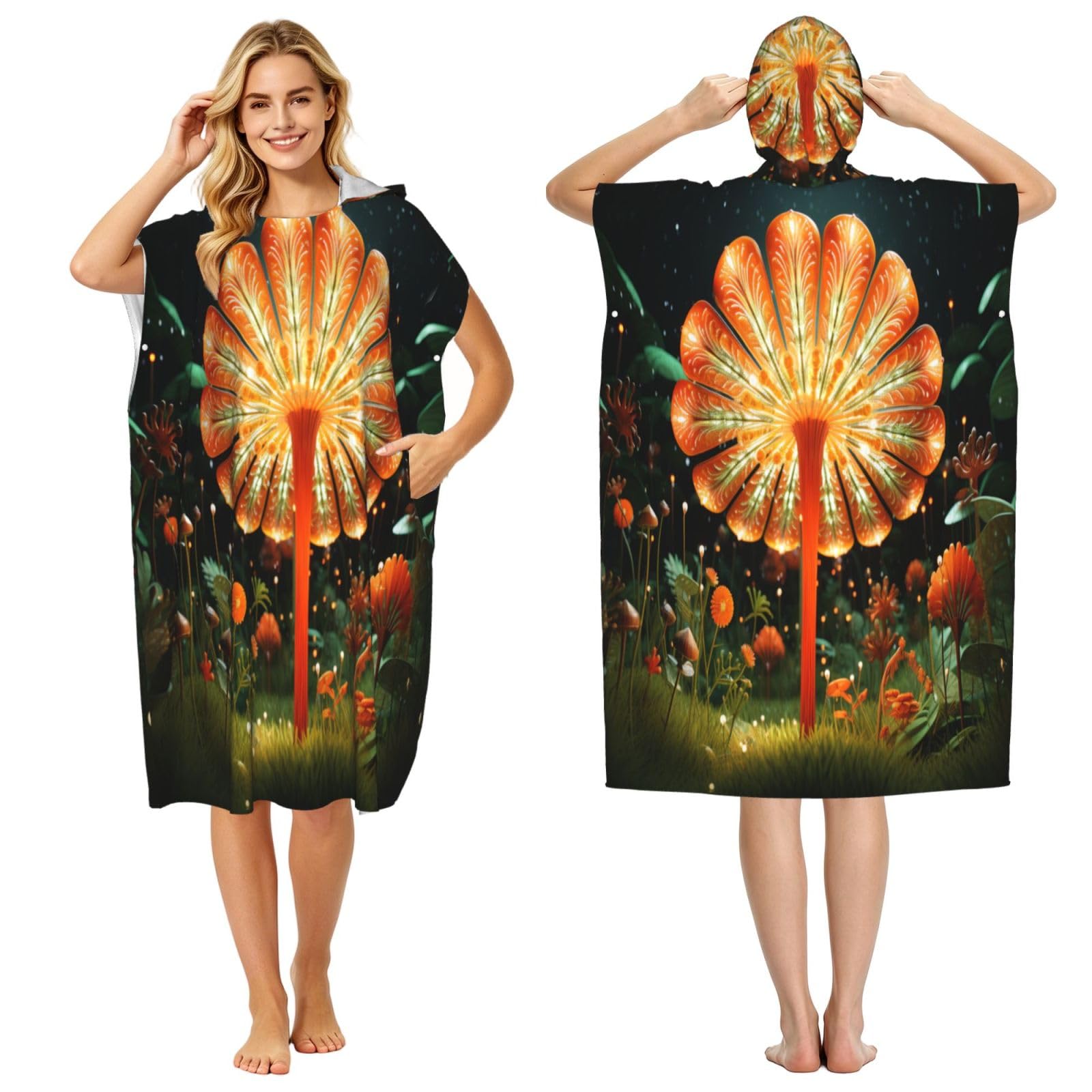 DTHKJNLSF Mushroom Topiaries Adult Hooded Beach Poncho Towel