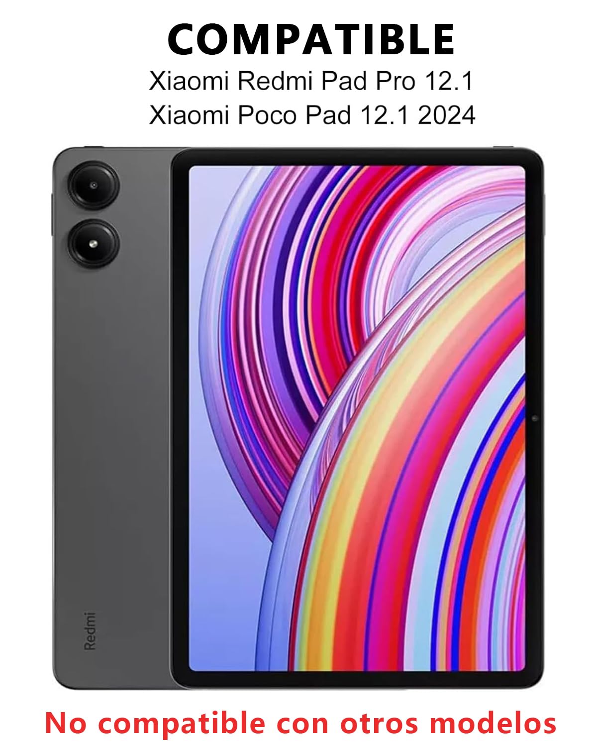 Para Xiaomi Redmi Pad 2 Pro(2025)/Xiaomi Redmi Pad Pro (2024)/ POCO Pad(2024) 12.1 pulgadas funda con Teclado inalámbrico Bluetooth retroiluminado (teclado QWERTY distribución española) y ratón, Negro