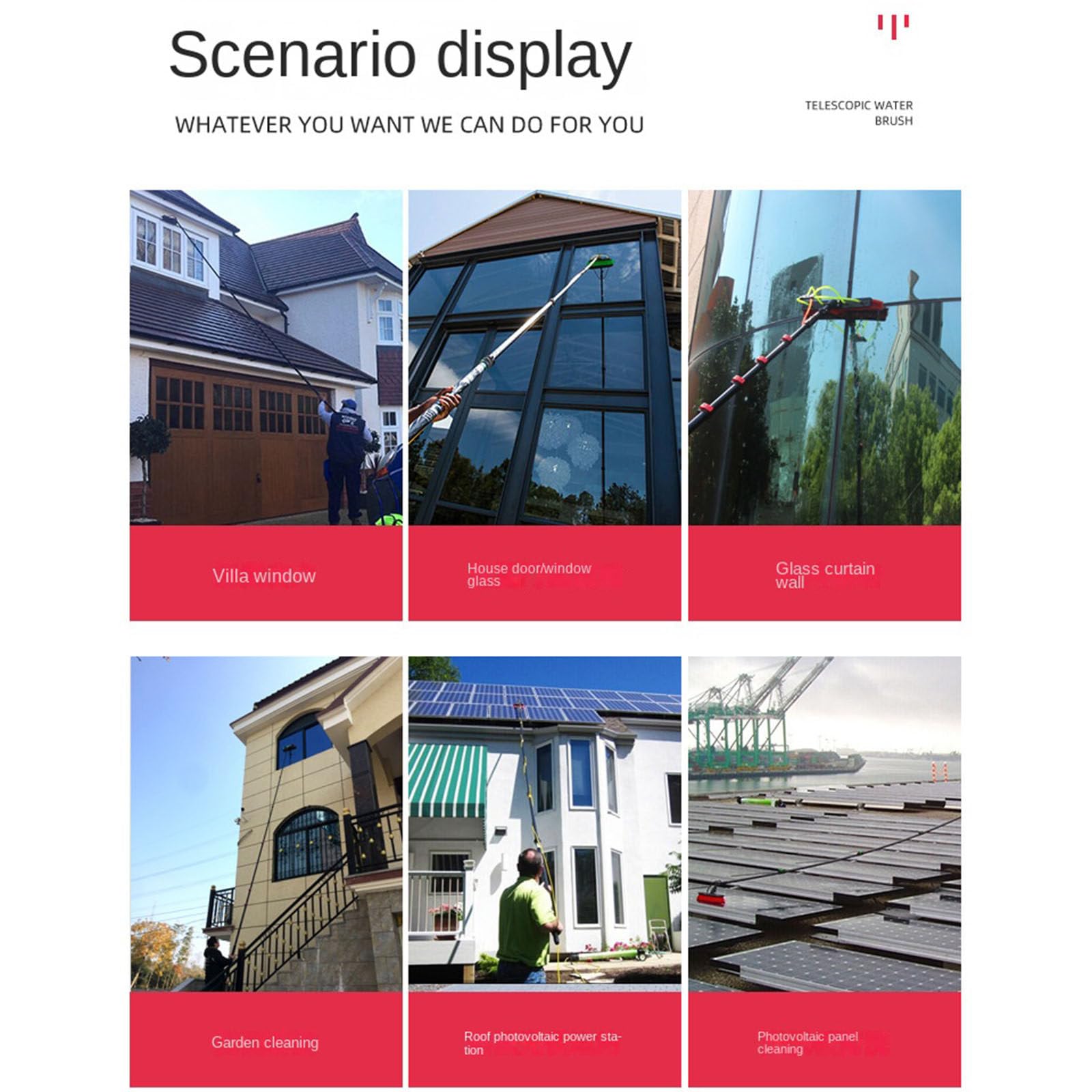Cepillo de Limpieza Solar, Juego de Limpieza de Ventanas, Cepillo de Agua con Varilla de Exteón de 3,6/5,4/7,2 m, Cepillo de Limpieza fotovoltaica, Pannello solare (c