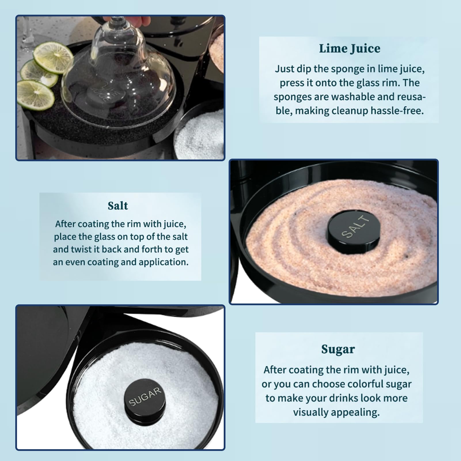 Porta Sale, Zucchero e Lime in Vetro con 3 Scomparti - Accessorio Bar per Cocktail, Rimming, Decorazione Drink, Ideale per Feste e Uso Domestico