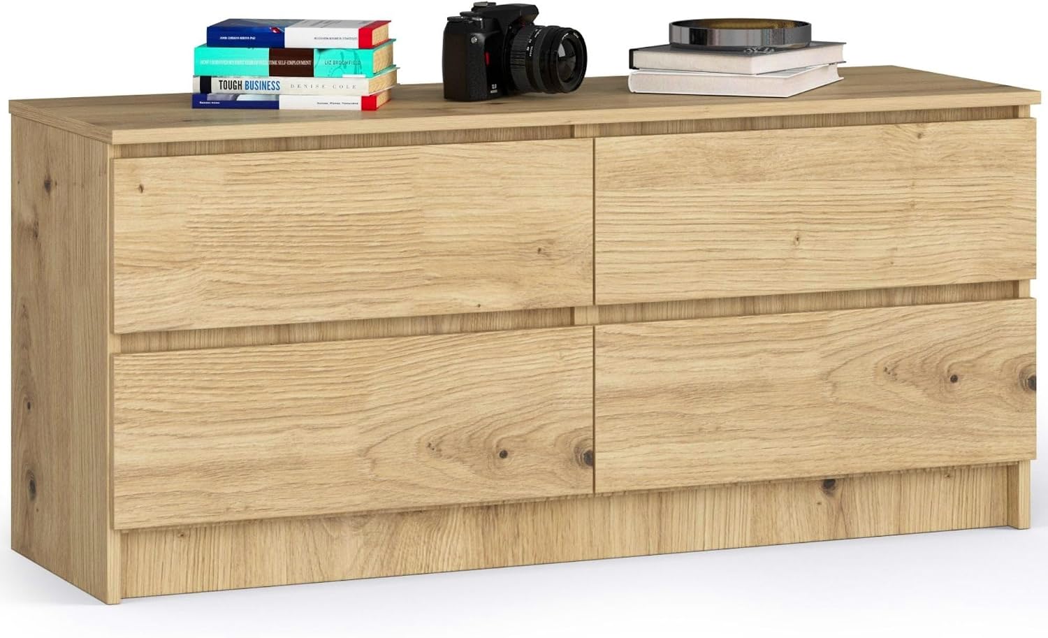 AKORD Chest of Drawers K 120 cm 4 Drawers for Living Room Bedroom Study Modern Functional Design Laminate Panel 16 mm Colour Oak Artisan