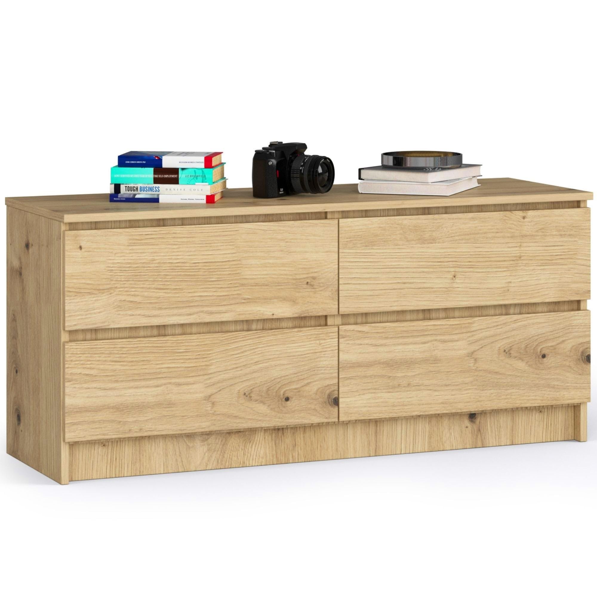 AKORD Cassettiera K-120 con 4 Cassetti | Moderna Mobiletto per Soggiorno Sala da Pranzo Camera da Letto Corridoio Bagno | Armadio Cameretta | 120x55x40 cm |Handgemaakt Eiken