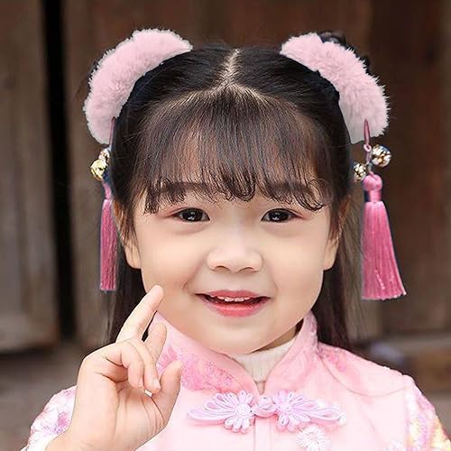 Miniatura 6 de 1 par de pinzas de pelo de estilo chino para bebés pinzas de pelo de bebé de Año Nuevo pinzas de cocodrilo accesorios para el cabello bolas peludas