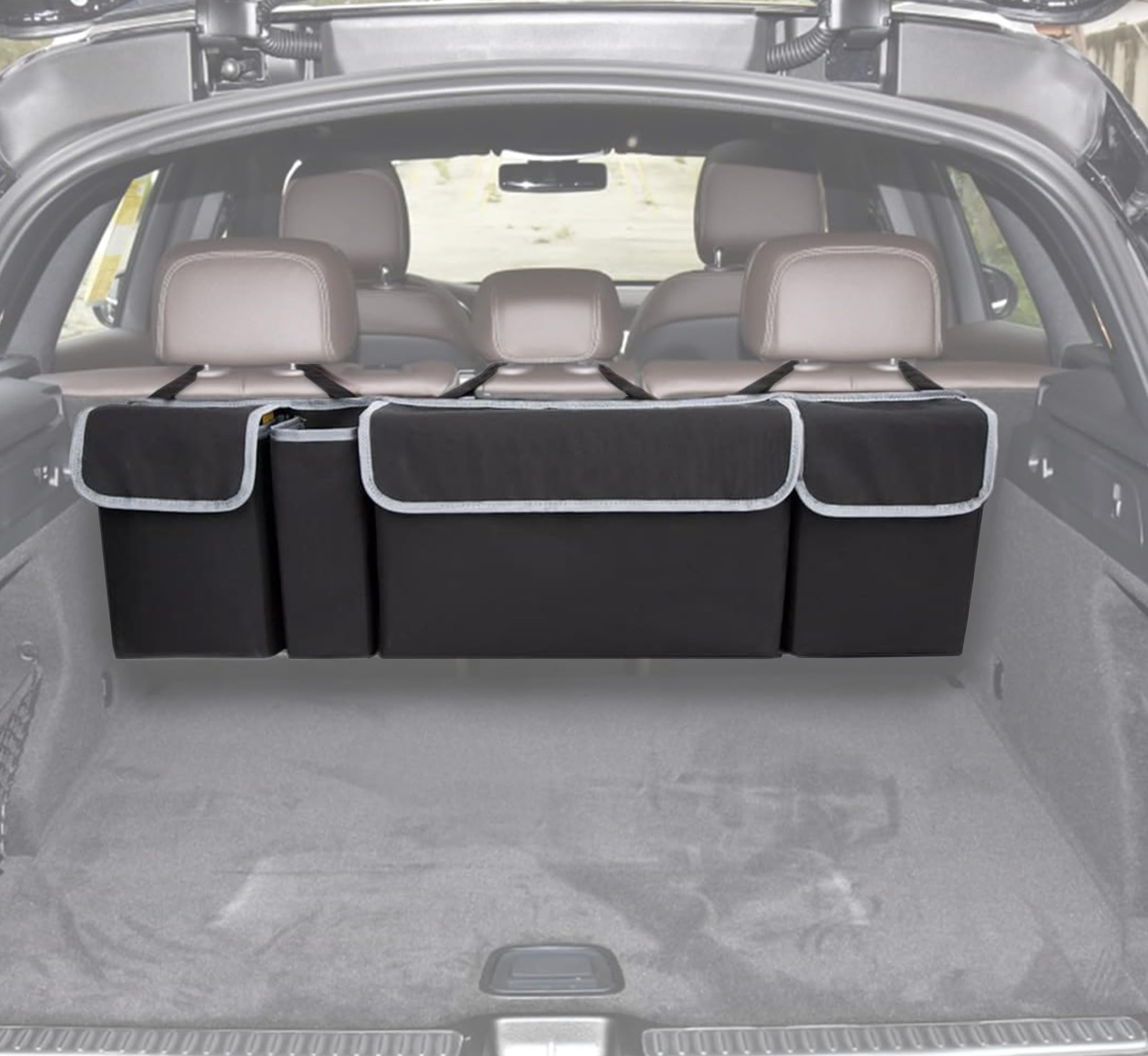 2 Pcs Organisateur de Coffre Auto, Sac de Coffre de Voiture 52 x 38,5 x 26 cm Grand Espace de Rangement Sac de Courses Noir Boîte de Rangement Panier de Courses Pliable