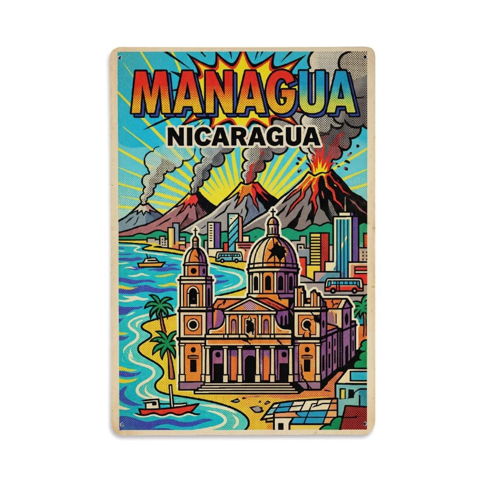 Vintage Travel Nicaragua Managua Metal Tin Sign