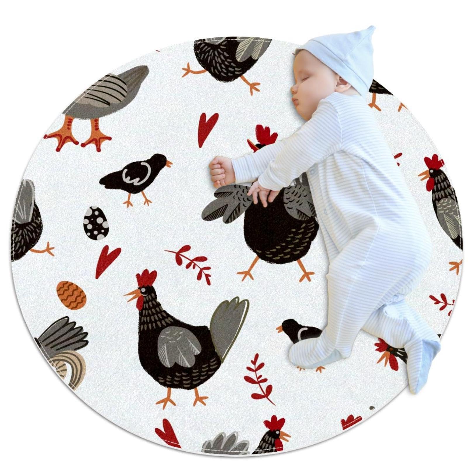 Tapis de salle de bain oiseaux et camomille rond 1m pour créer un nid douillet d'enfant