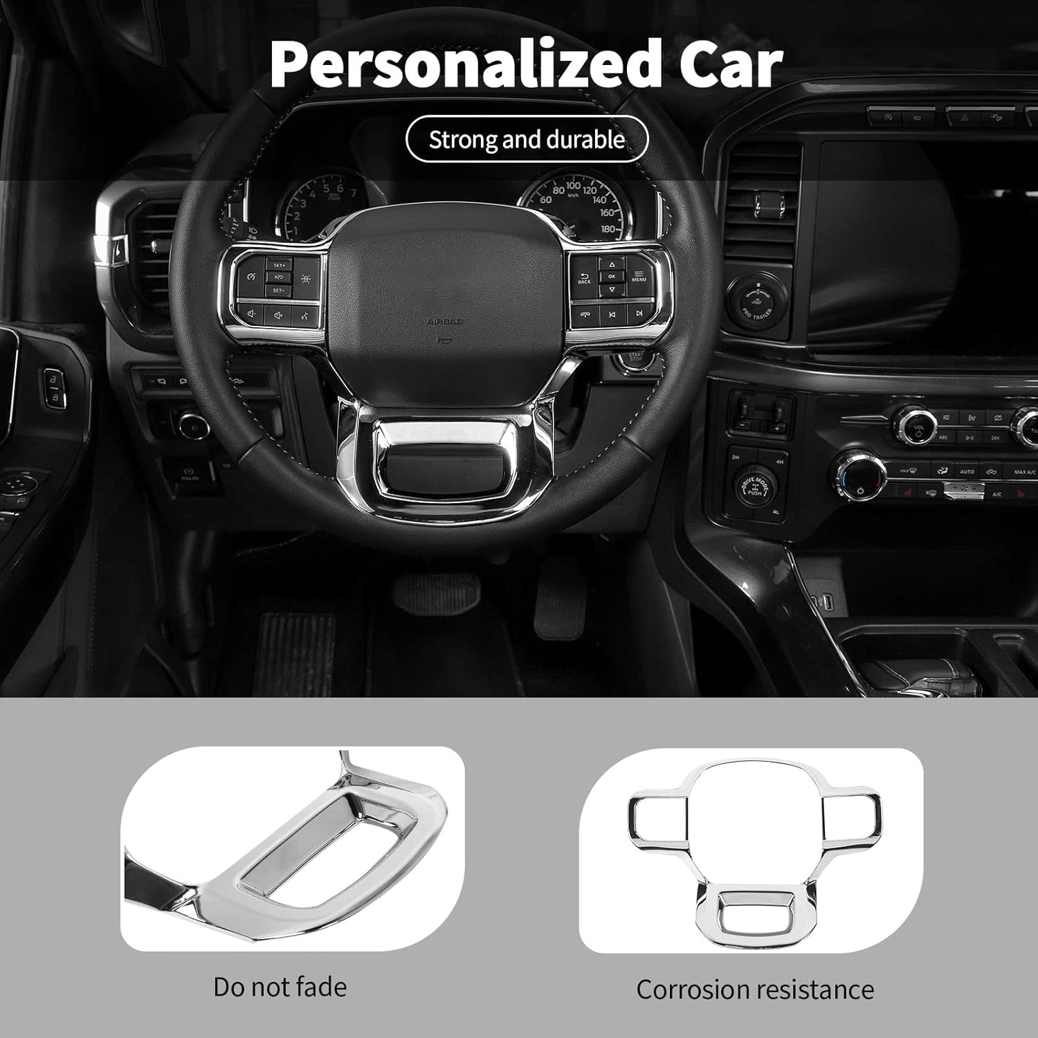 Linskip Steering Wheel Trim Compatible with Ford F150 2021 2022 2023 2024 2025, Steering Wheel Cover for Ford F150 Interior Accessories(Chrome)