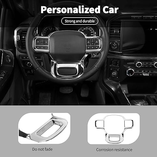 Miniatura 7 de Linskip Moldura para volante compatible con Ford F150 2021 2022 2023 2024 2025, funda para volante para accesorios interiores de Ford F150 (cromado)