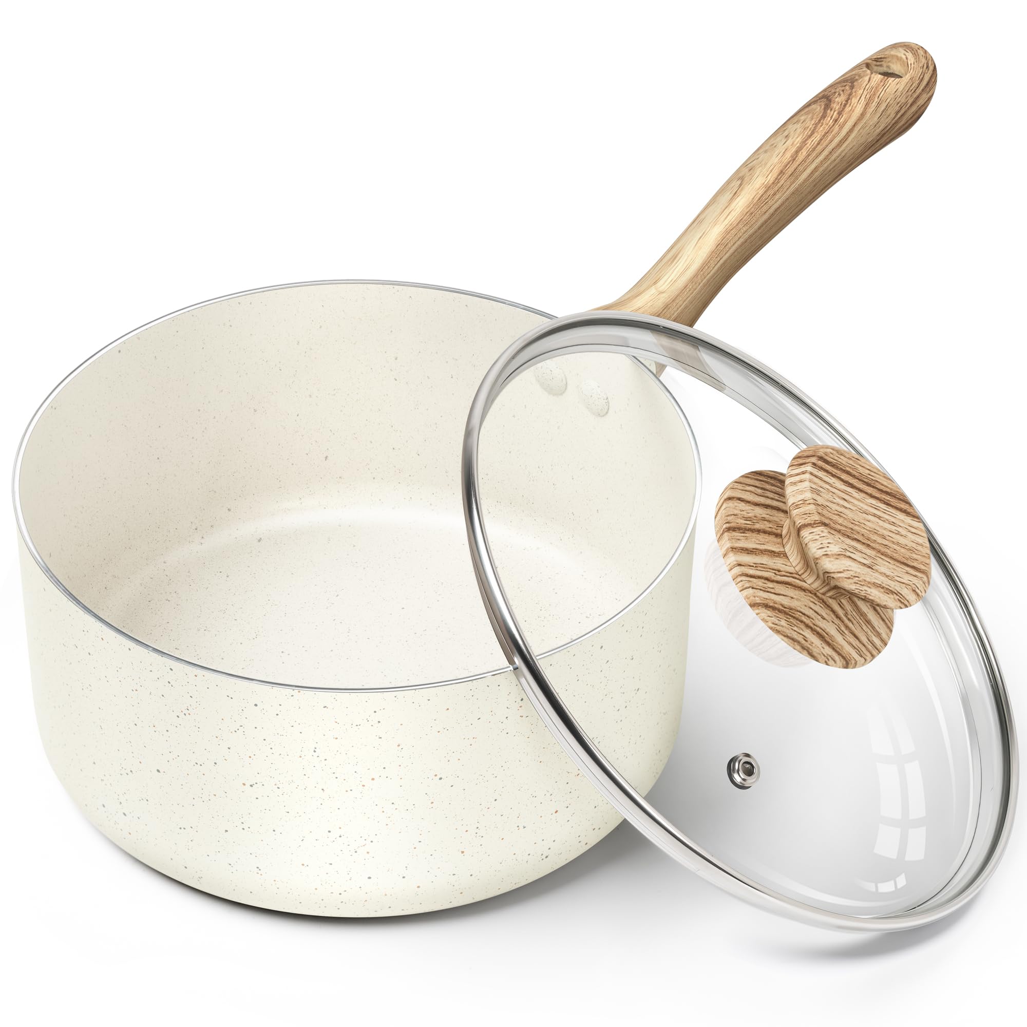 MICHELANGELO 3 Quart Saucepan with Lid, Nonstick Sauce Pan, Small Sauce Pot with Granite Coatings, Bakelite Handle, Dishwasher-Safe, White