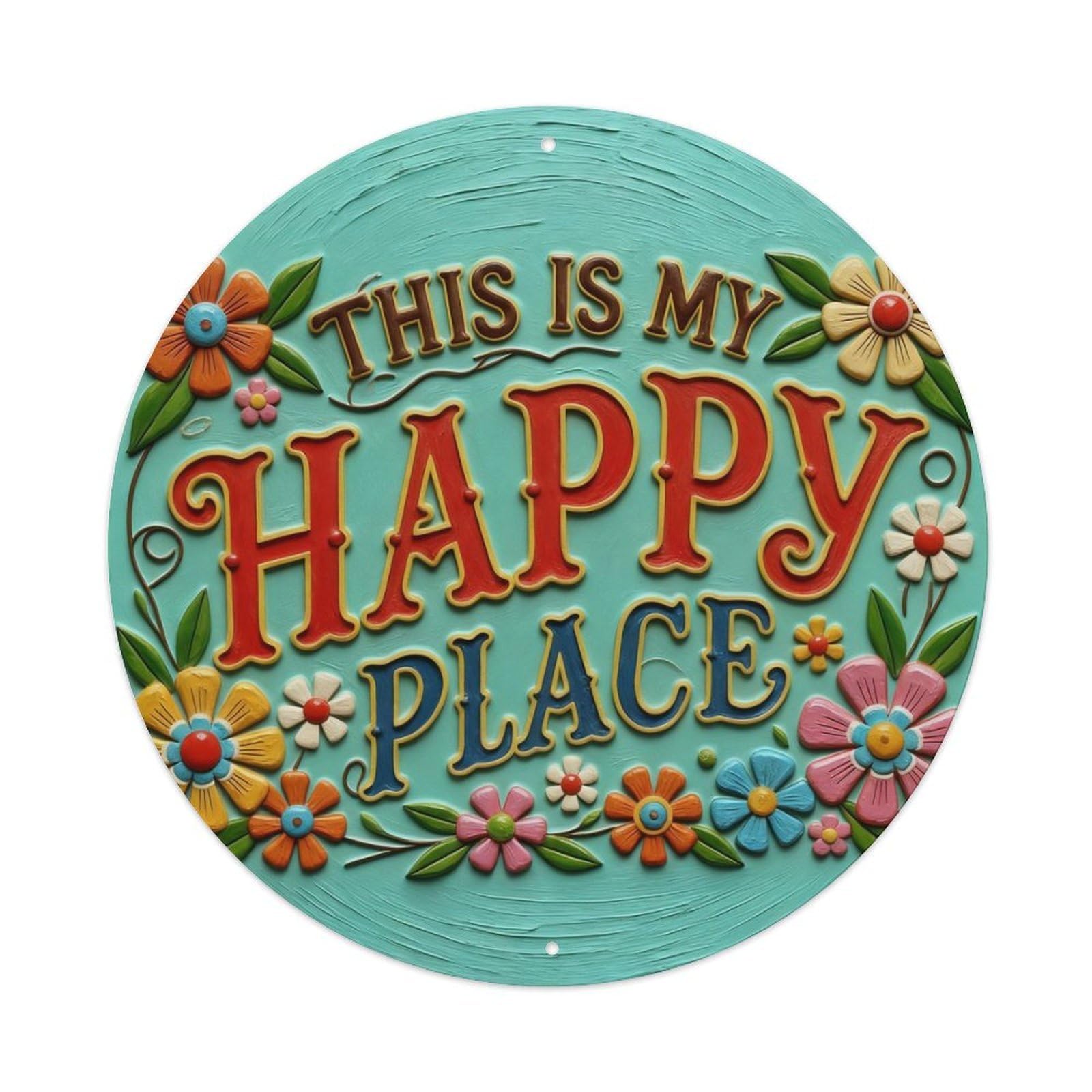 Zlatcbu Vintage English This Is My Happy Place (2) Metal Tin Sign Retro Wall Art Poster, Decor For Home Living Room Bar Cafe Garage, 8X8 Inch