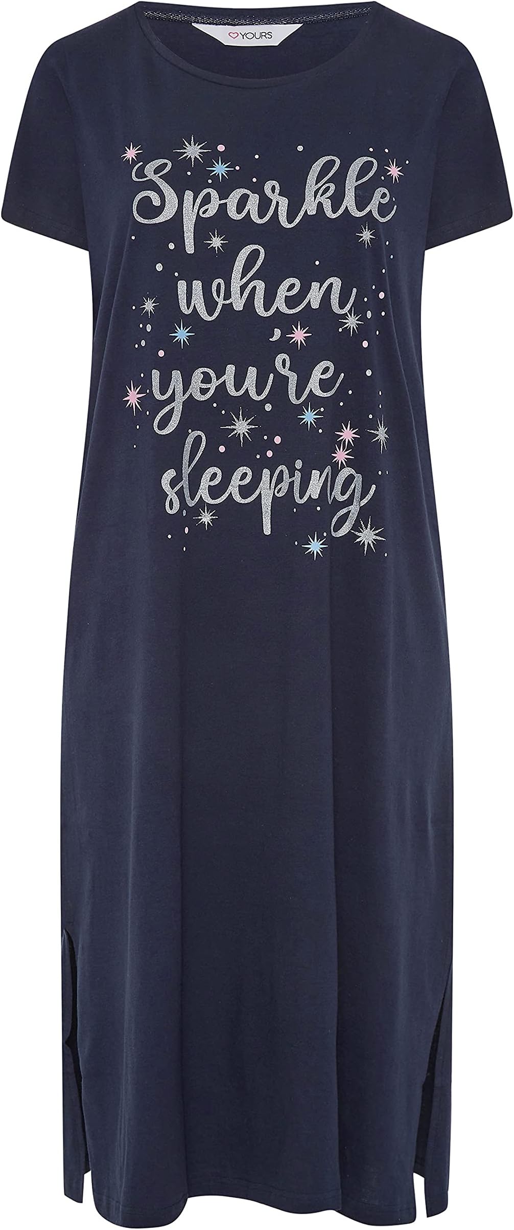 Curve Navy 'Sparkle When You're Sleeping' Slogan Cotton Midaxi Nightdress - Women's - Plus Size Curve