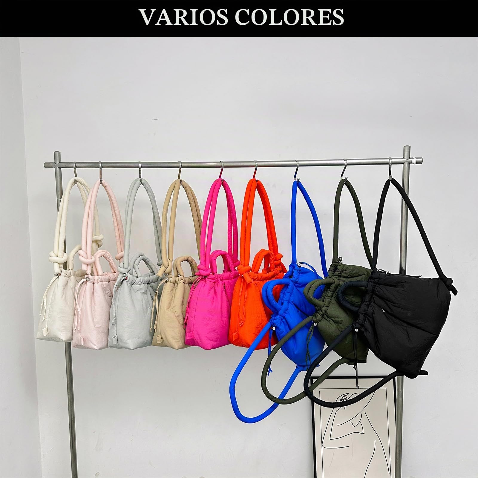Mochila acolchada para mujer, bolsa de mano acolchada de moda, mochila ligera y hinchada