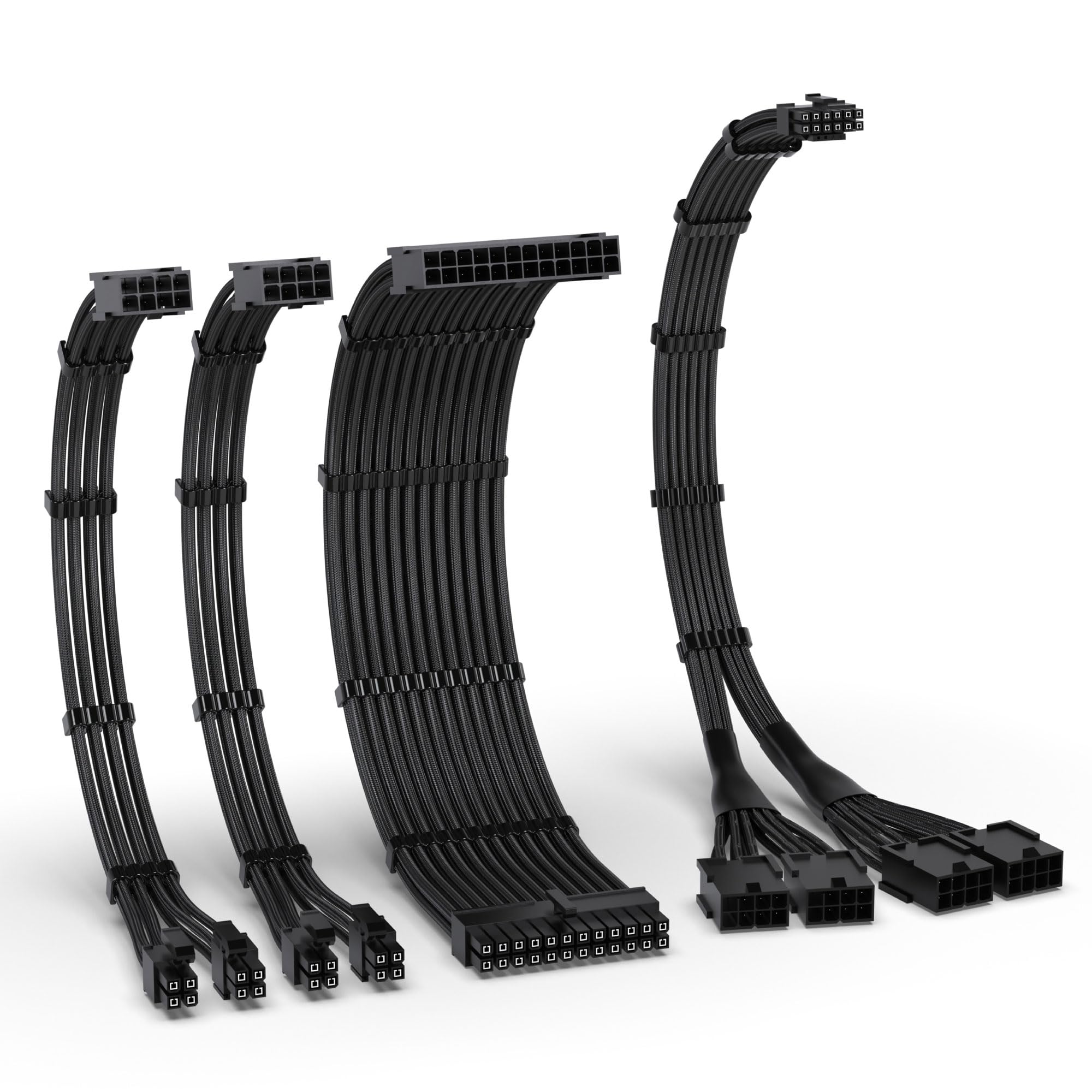 EZDIY-FAB Kit de câble gainé PCIE 5.0 12VHPWR,Extension de câble d'alimentation 16AWG,PC PSU Sleeved Cable,24PIN-ATX/(4+4) PIN-EPS/(12+4) PIN to 4X 8PIN PCIE-RTX4090/4080/4070Ti Câble d'extension-Noir