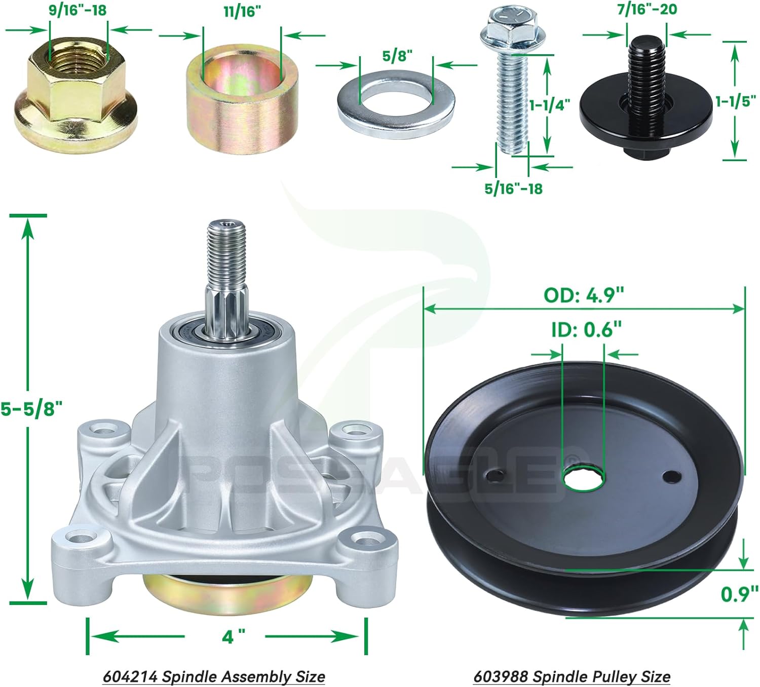 604214 Spindle Assembly with 603988 Pulley Replaces 52 Hustler Raptor Spindle, Hustler Raptor 52 inch Spindle, Hustler Raptor 52 Spindle for Hustler Raptor 52" Lawn Decks