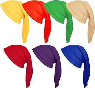 7 Pieces Halloween Dwarf Hats Dwarf Costume Hats Gnome Hats Party Hats for Christmas Fairy Tale Costumes, Red, Green, Orange, Purple, Yellow, Blue, Brown, for Age over 6