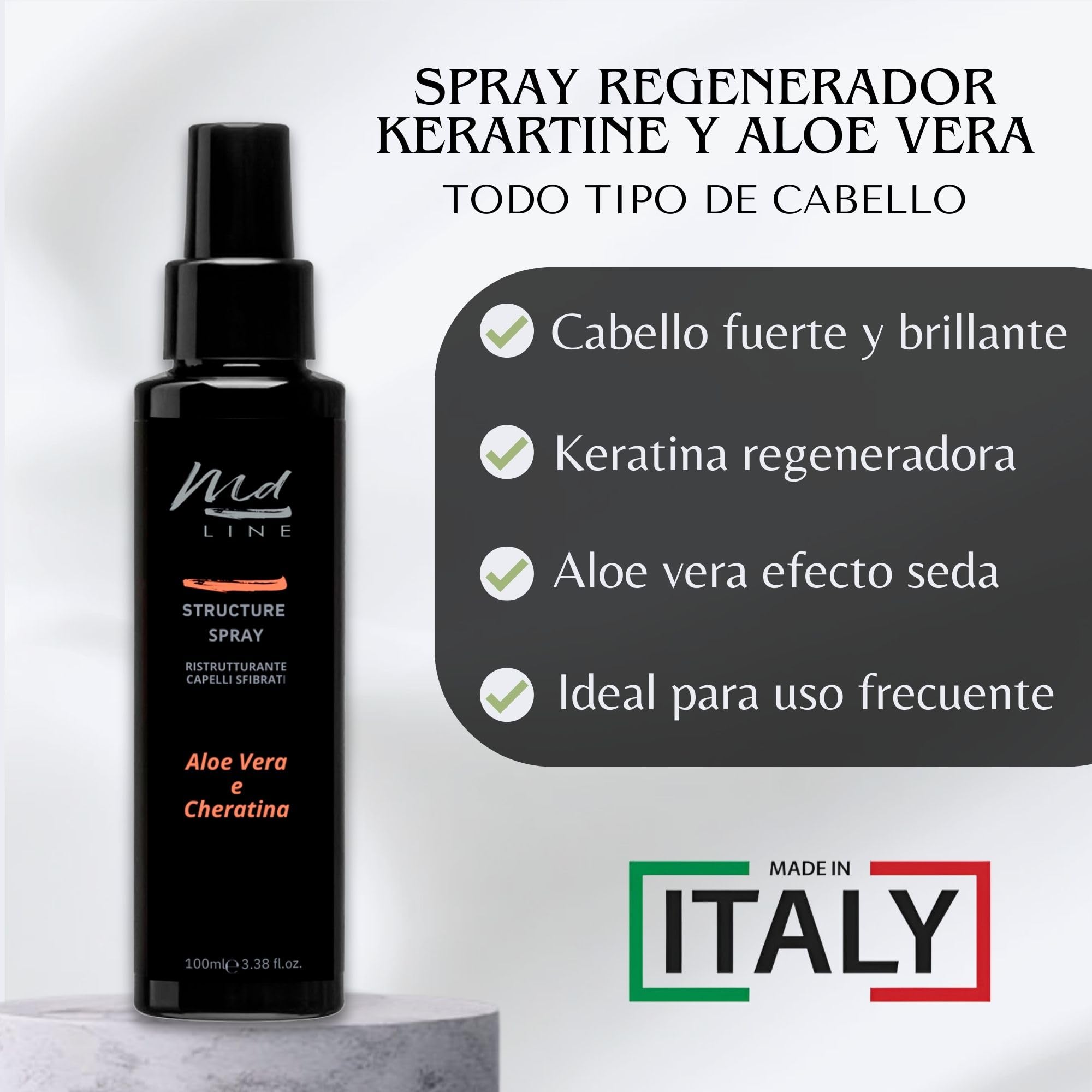 Acondicionador Sin Aclarado Spray Tratamiento Desenredante para Cabello Dañado con Queratina Reparadora Antiencrespamiento con Argán y Aloe Efecto Alisante, Brillante y Nutritivo
