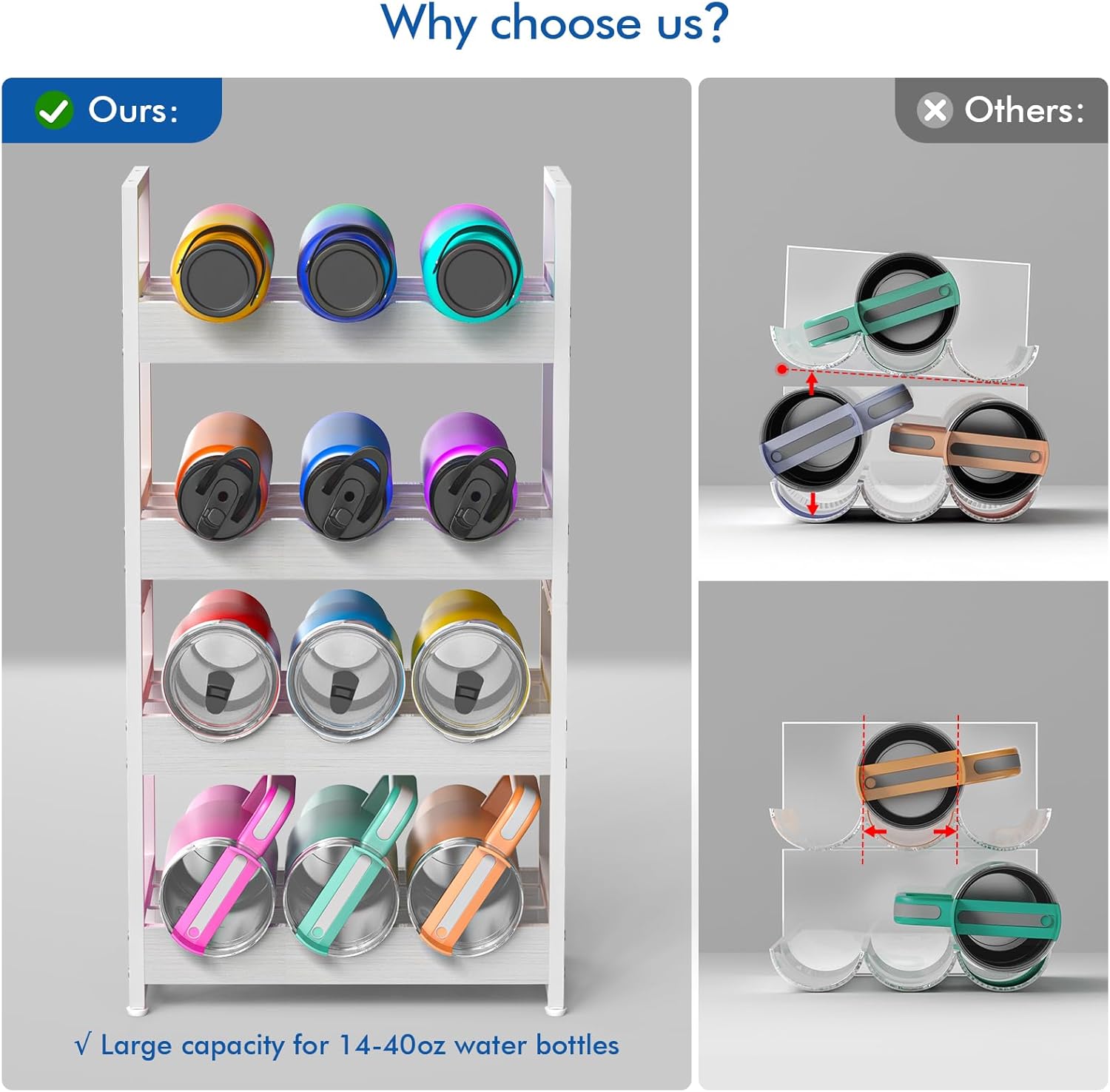 Water Bottle Organizer for Cabinet, 20/30/40oz Tumbler Organizer, Bottle Holder for Owala/Yeti/Stanley, Pantry Organizers and Storage for Kitchen, Wine Rack, 4 Tier Hold 12