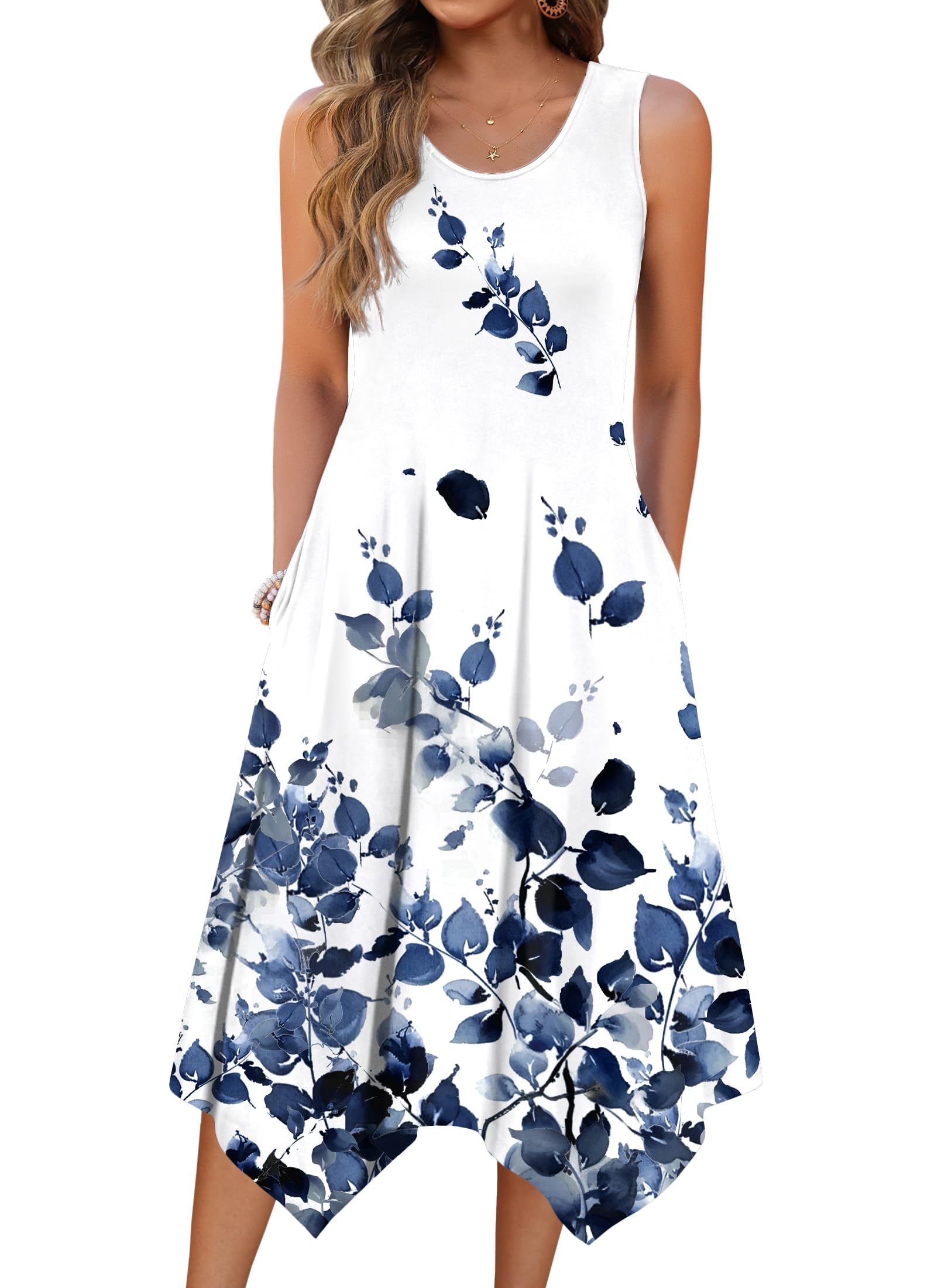 Zeagoo Womens Casual Dress for Summer Tank Dress Loose Flowy Beach Dress with Pockets Hankerchief Flare Midi Sundress 2026