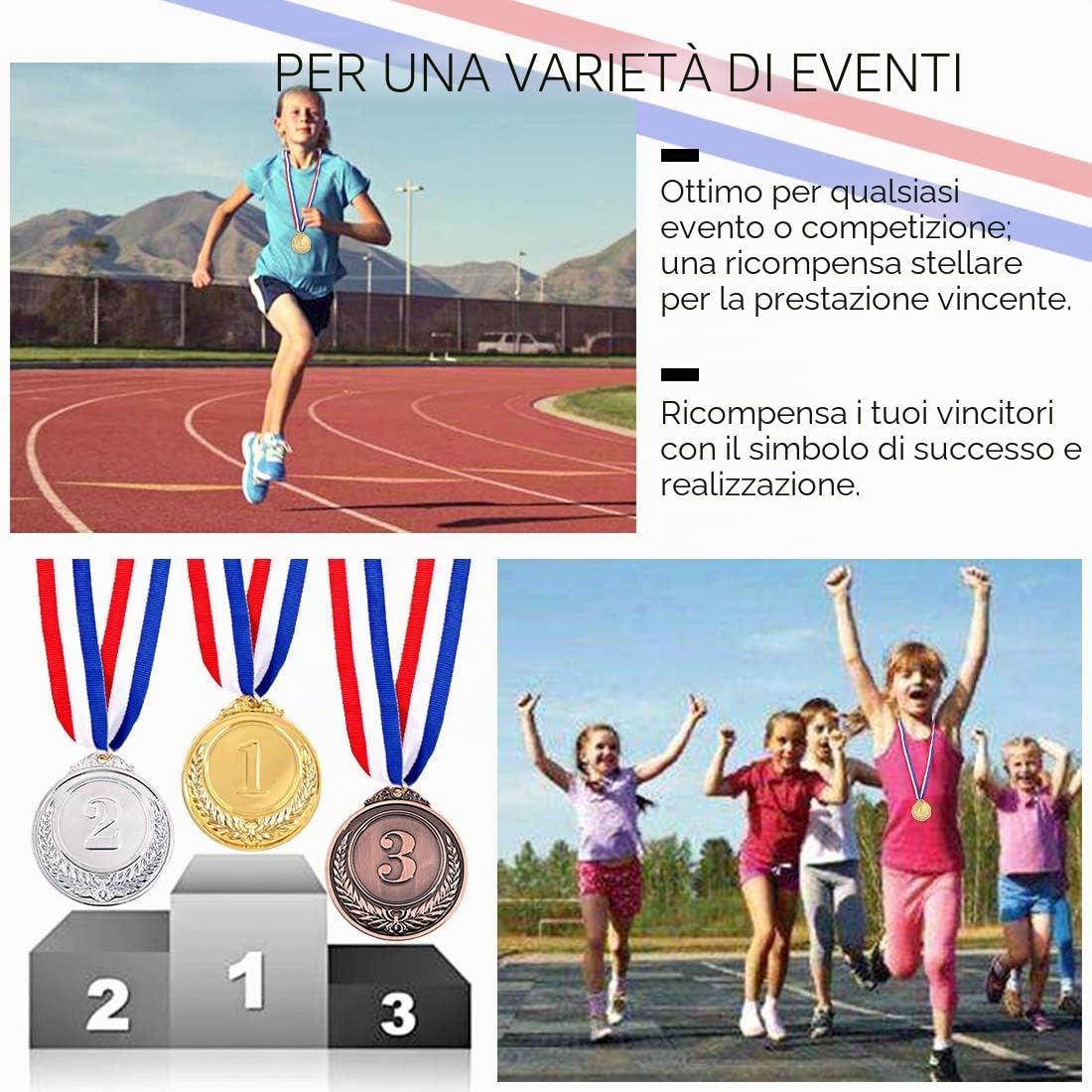 Swpeet Medaglie Premio in Metallo Oro Argento Bronzo con Nastro, medaglie vincitrici in Stile Olimpico per Eventi per Bambini, aule, Giochi d'ufficio e Sport - 1°, 2°, 3° Posto