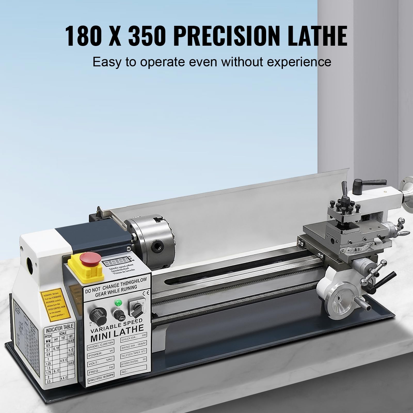 Mini Drehmaschine Metall, Präzisions Tischdrehmaschine mit variabler Geschwindigkeit, Metalldrehbank für Heimwerker Werkstatt, Modellbau & Metallbearbeitung, Kompakte Hobby Drehmaschine (180x350)